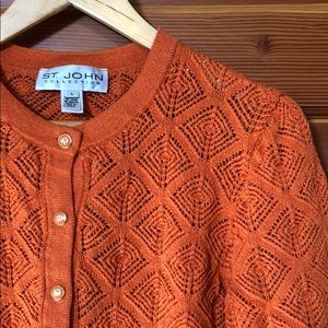 New vintage St. John wool open knit geometric boxy oversized cardigan sweater